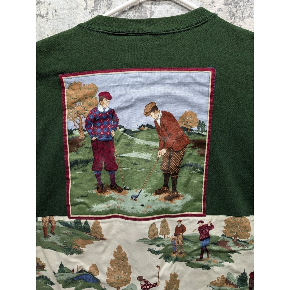 VTG Cheetah Up-cycled Men's XL Sweater Green Cotton Polyester Golf Print Zip - Picture 4 of 15